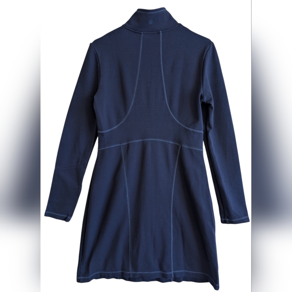 Athleta Mock Neck Zipper Dress Navy Blue Size Medium Athleisure Long Sleeve - Picture 2 of 6